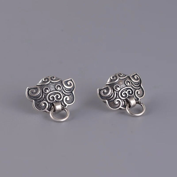 925 Sterling Silver Creative Retro Ancient Chinese Auspicious Beasts Stud Earring