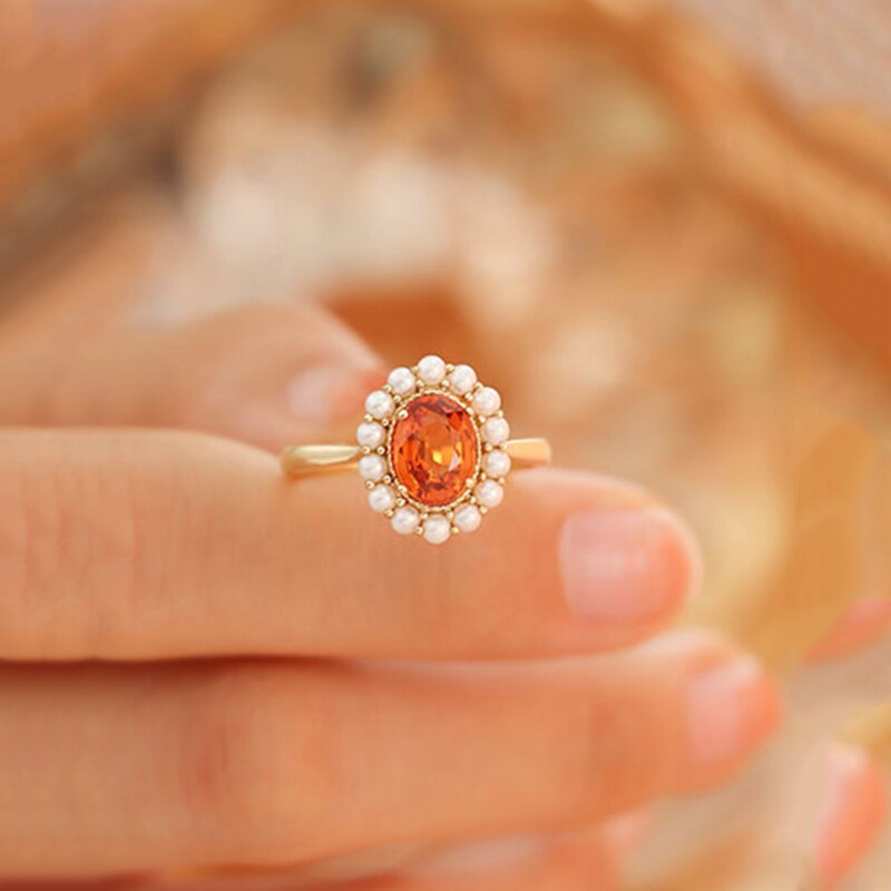 Original new S925 silver orange ruby oval ladies ring