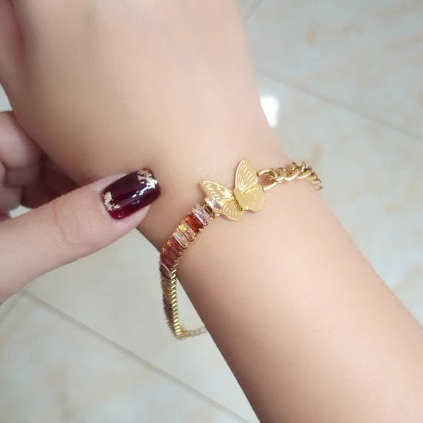 tainless Steel Butterfly Gold Color Bracelets For Women