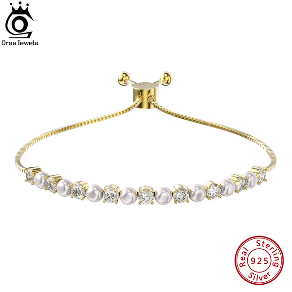 14K Gold 925 Sterling Silver Round Pearl Bracelet