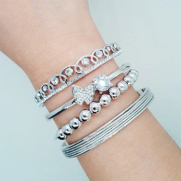 charm crystal crown bracelets for women silver color bangle