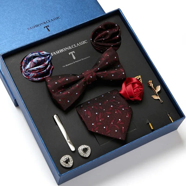 Wedding Present Classic Tie Pocket Squares Cufflink Set Necktie Box