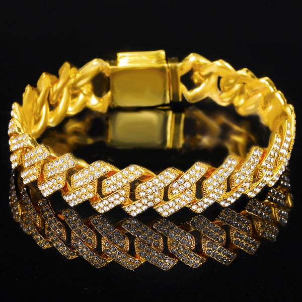 15MM Iced Out Chains Bracelet for Men Luxury Miami Micro Pave Zircon Bracelets