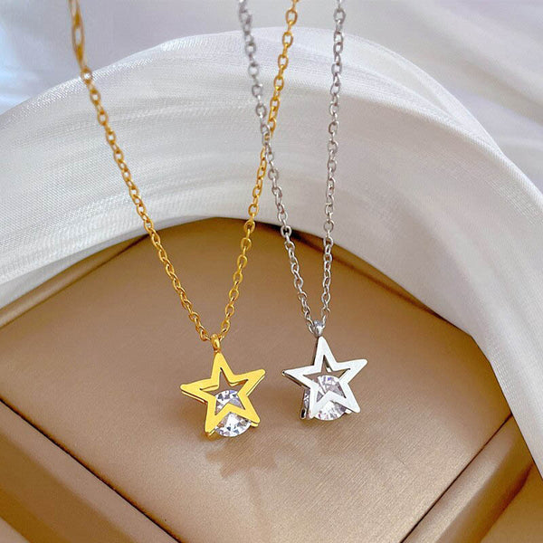 Gold Plated Korean Romantic Star Pendant Neckalce For Women