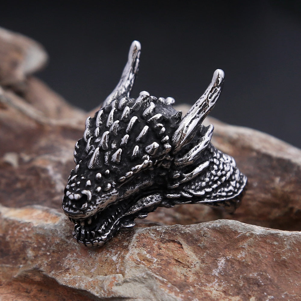 New Design Vintage Viking Dragon Head Ring For Men