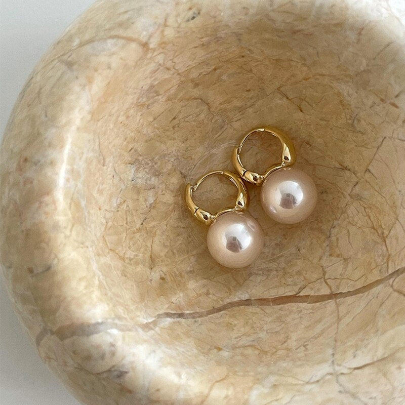 Korean Elegant Pearl Hoop Earrings For Women