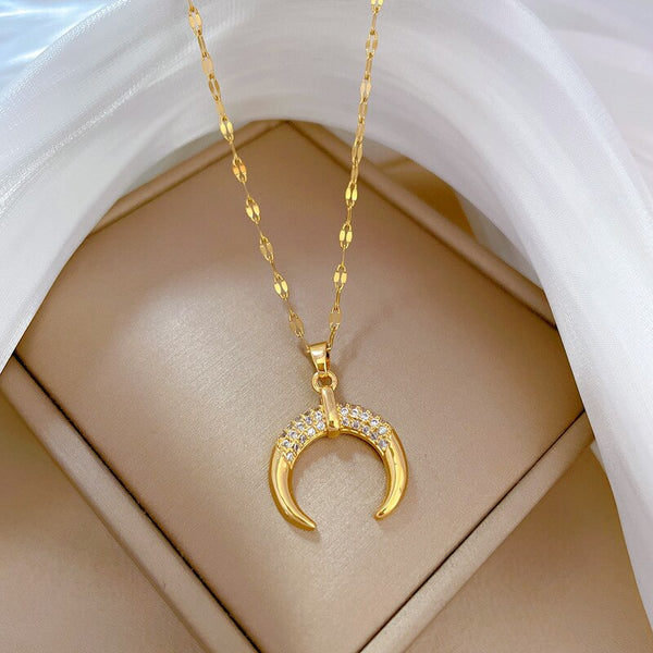 Gold Color Necklaces For Women Korean Fashion Moon Shaped Pendant Clavicle Chain