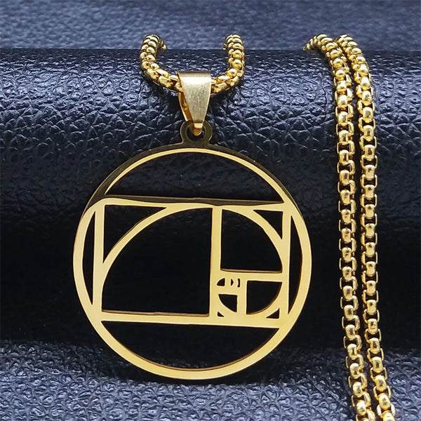 Math Fibonacci Sequence Pendant Necklace Stainless Steel Gold Color Women/Men