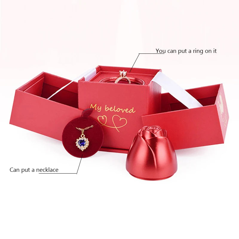 Gifts for Her Crystal Heart Necklace / Rose Lifting Jewelry Box Birthday Anniversary Valentine Jewelry Gifts Set f