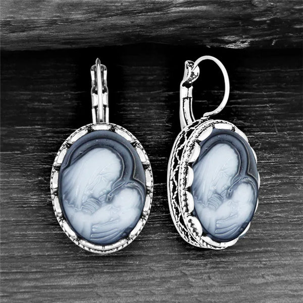 Big Oval Lady Baby Cameo Earrings For Women