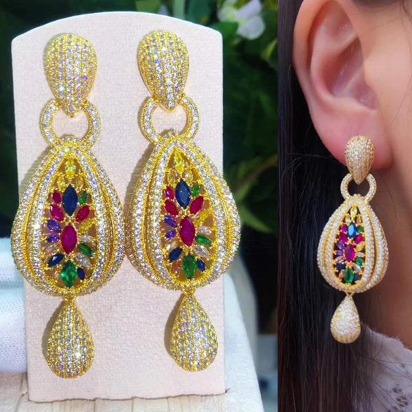 New Gorgeous Shiny Long CZ Drop Earrings Full Cubic Zirconia for Women Wedding Trendy Earrings