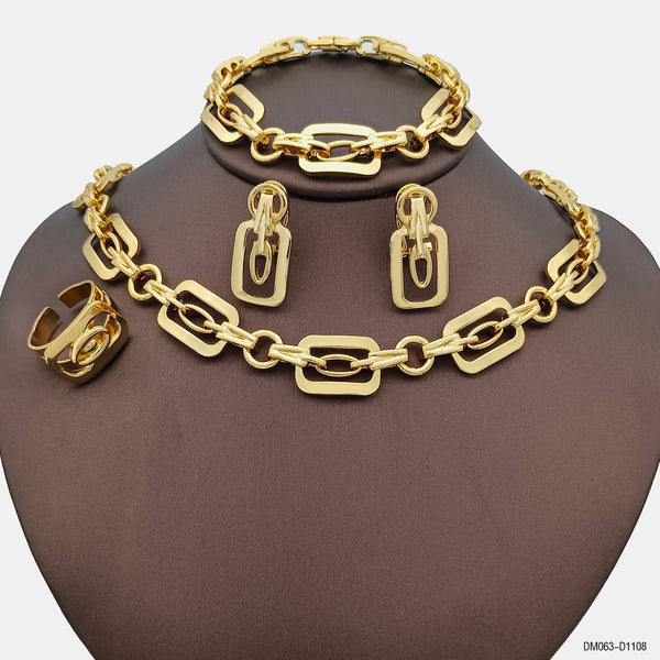 Dubai Jewelry  Square Shape Chain Necklace Earring  Bracelet Ring