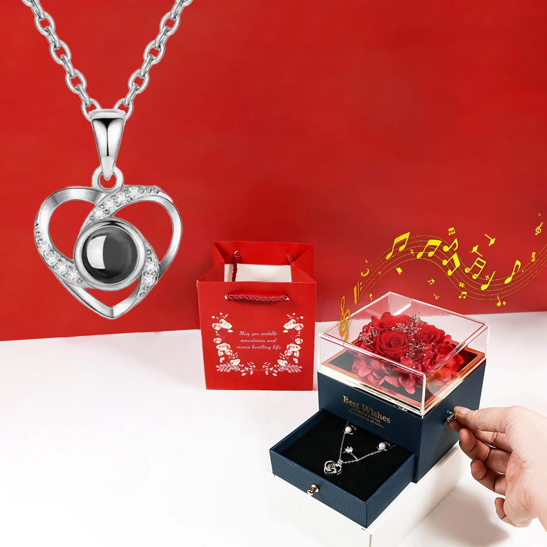 100 Languages I Love You Projection Necklace With Music Box Gift Box