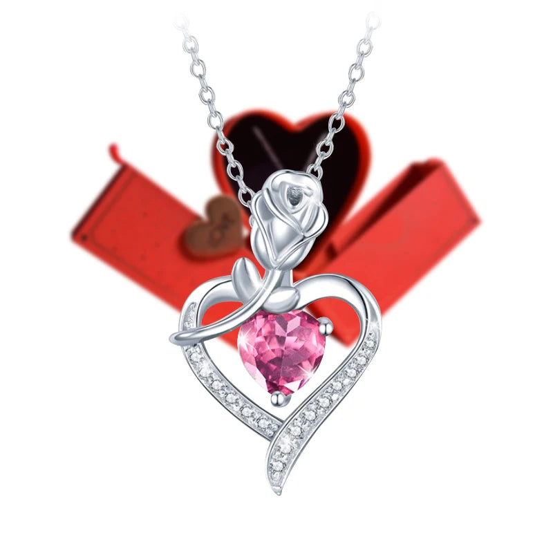 Gift for Women Crystal Heart Pendant Necklace In Love Gift Box Set