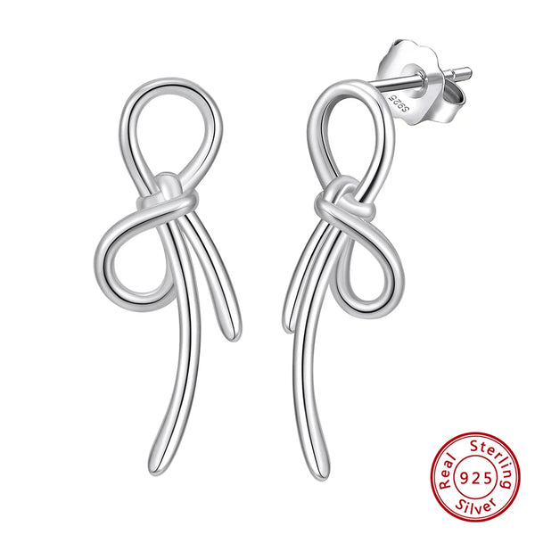 925 Sterling Silver Bow Ribbon Stud Earring