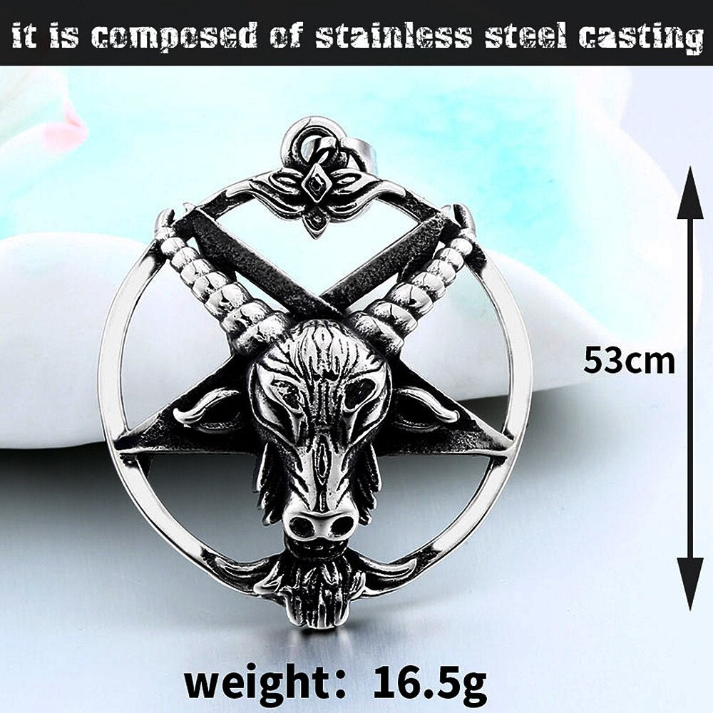 Gothic Lucifer Satan Sheep Head Pendant Necklace Men's Chain