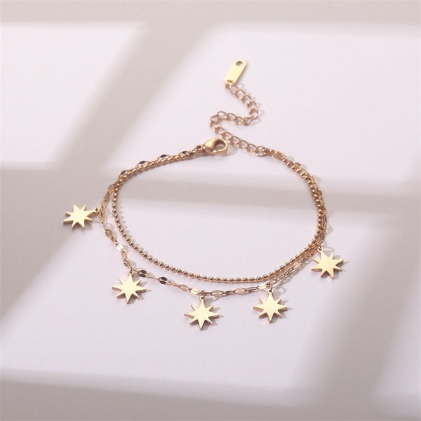 Gold Color Double Layer Star Bracelet For Women