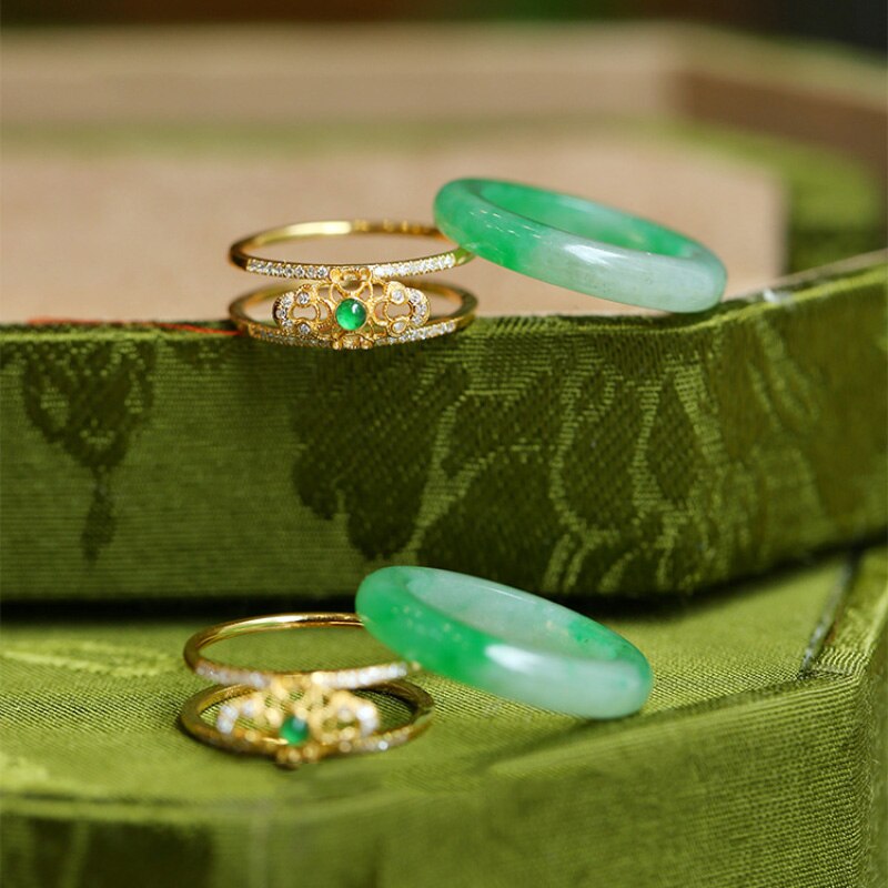 New in Natural Green Chalcedony Crystals Rings for Women