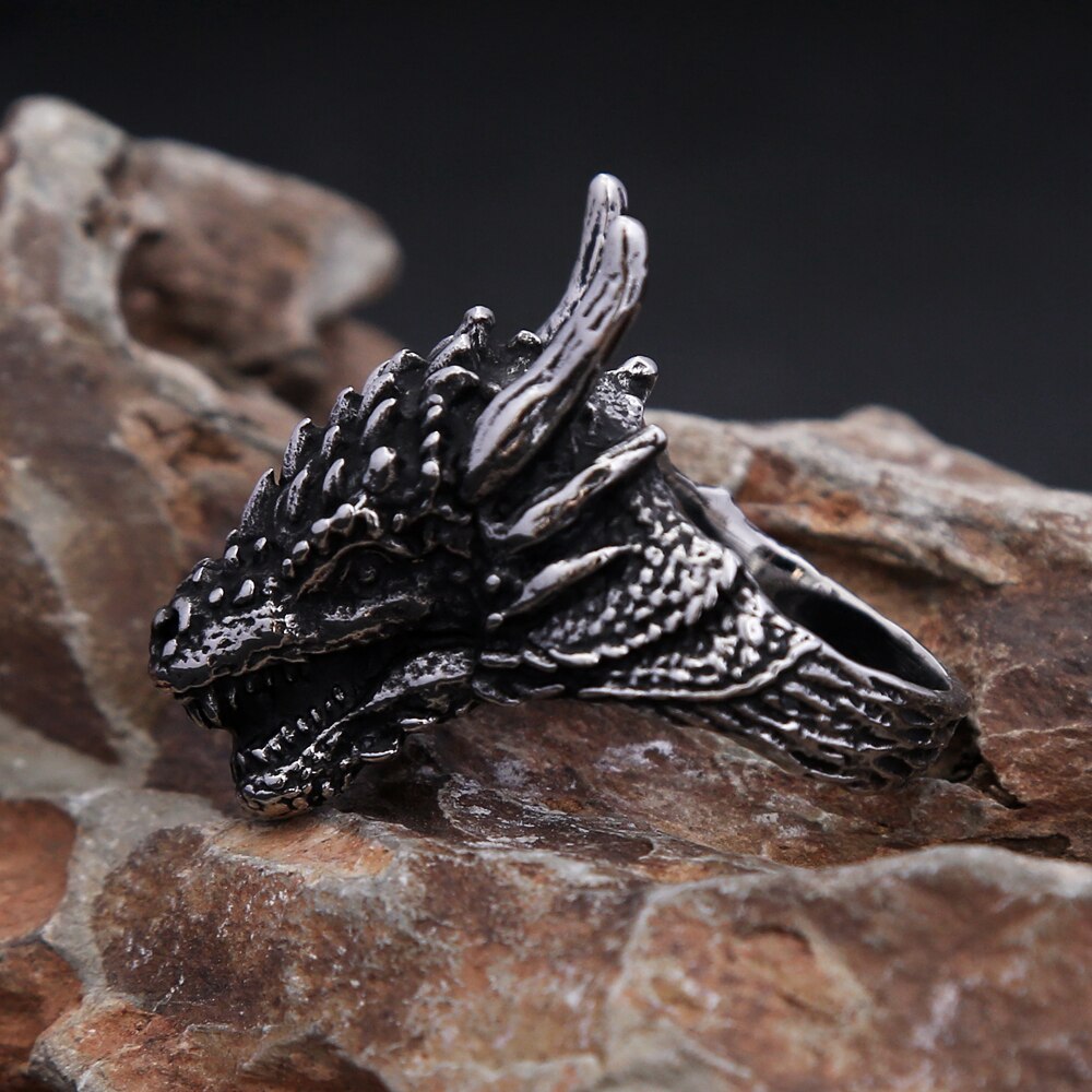 New Design Vintage Viking Dragon Head Ring For Men