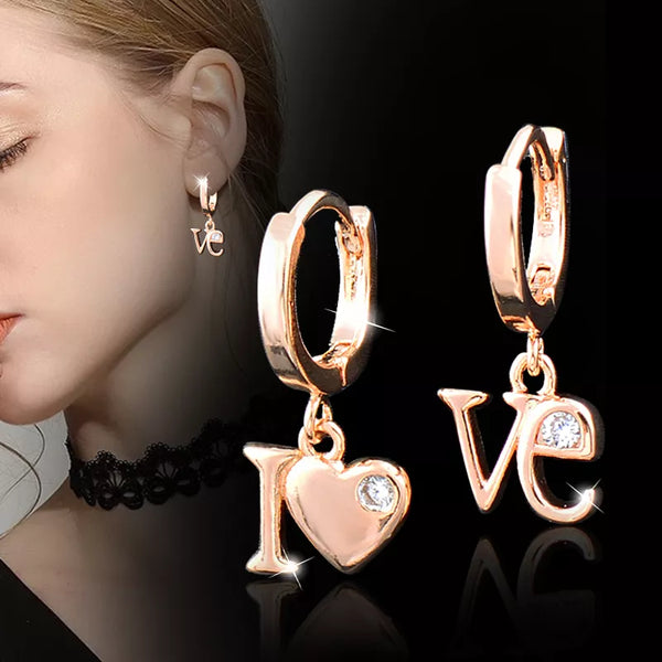 korean style LOVE letter 585 Rose Gold Color  Drop Earring For Women Gift