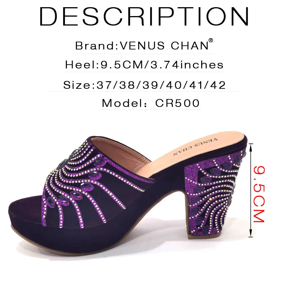 Classic Women's Hand Bag Purple Color Matching High Heels African Wedding Party Shoe And Bag Set