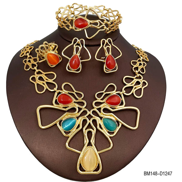 Dubai Colorful Opal Jewelry Set Luxury Gorgeous  Women Necklaces European Jewelry Sets