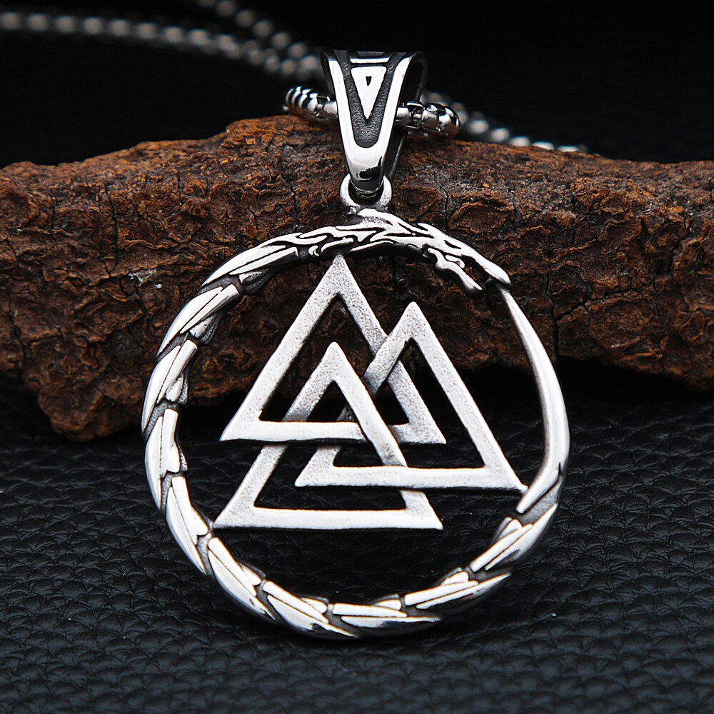 Vintage Stainless Steel Viking Valknut Pendant Necklace Men Women