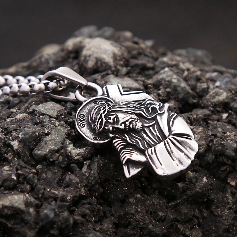 Vintage 316L Stainless Steel Jesus Cross Pendant Necklace For Men