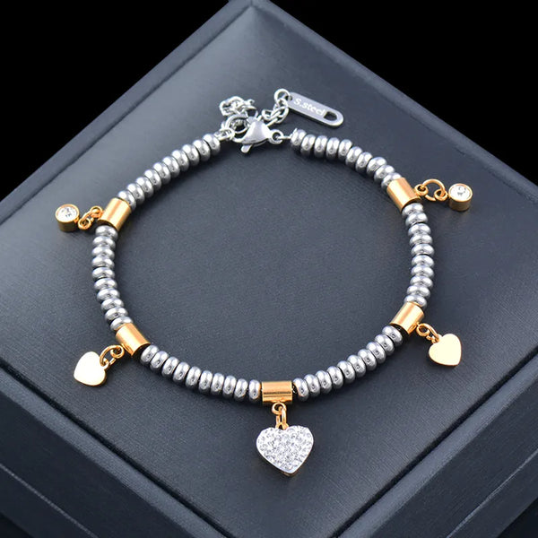 Stainless Steel Butterfly Heart Pendant Bracelet for Women