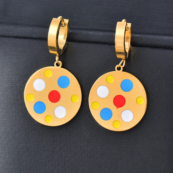 Stainless Steel Round Colorful Enamel Hoop Earrings For Women