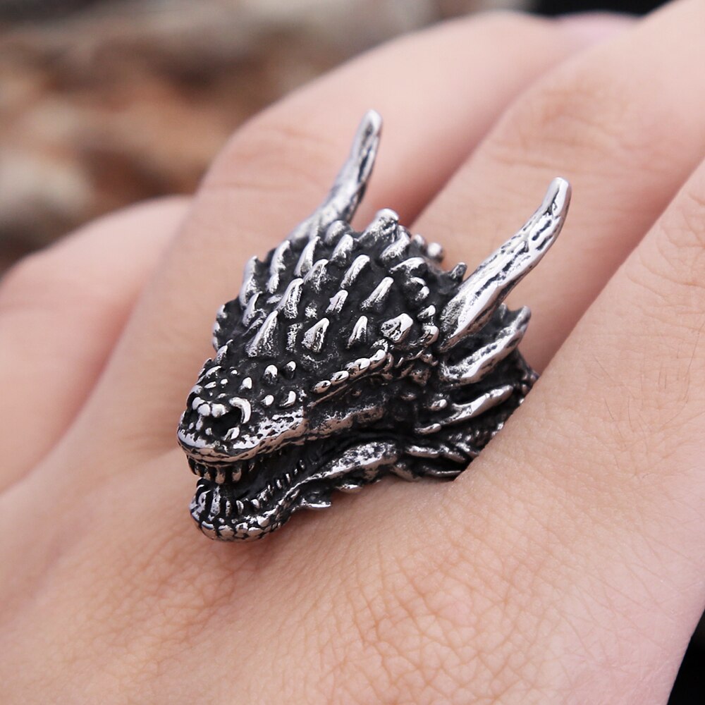 New Design Vintage Viking Dragon Head Ring For Men