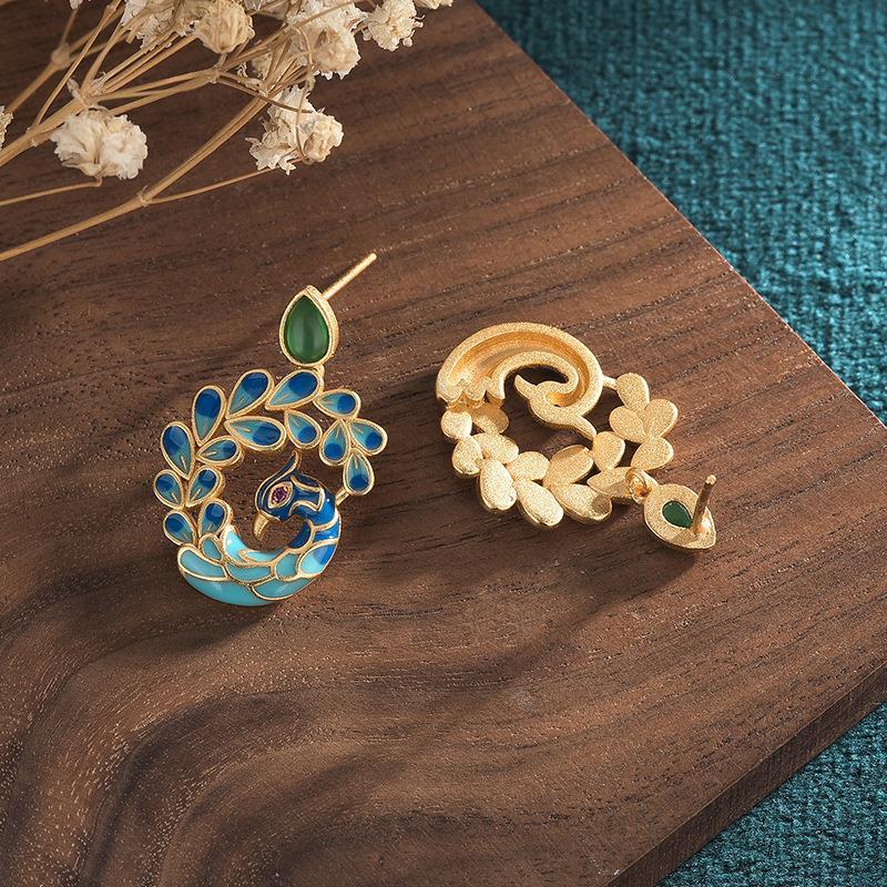 enamel porcelain peacock earrings for women