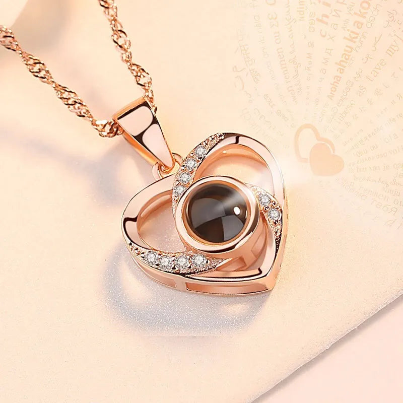 Love Heart Necklace With Rose Gift Box For Women Girlfriend