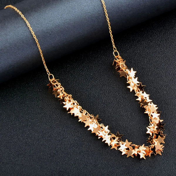 Dense Star Leaf Chili Statement Necklace Yellow Gold Color Chain Initial Necklace For Women