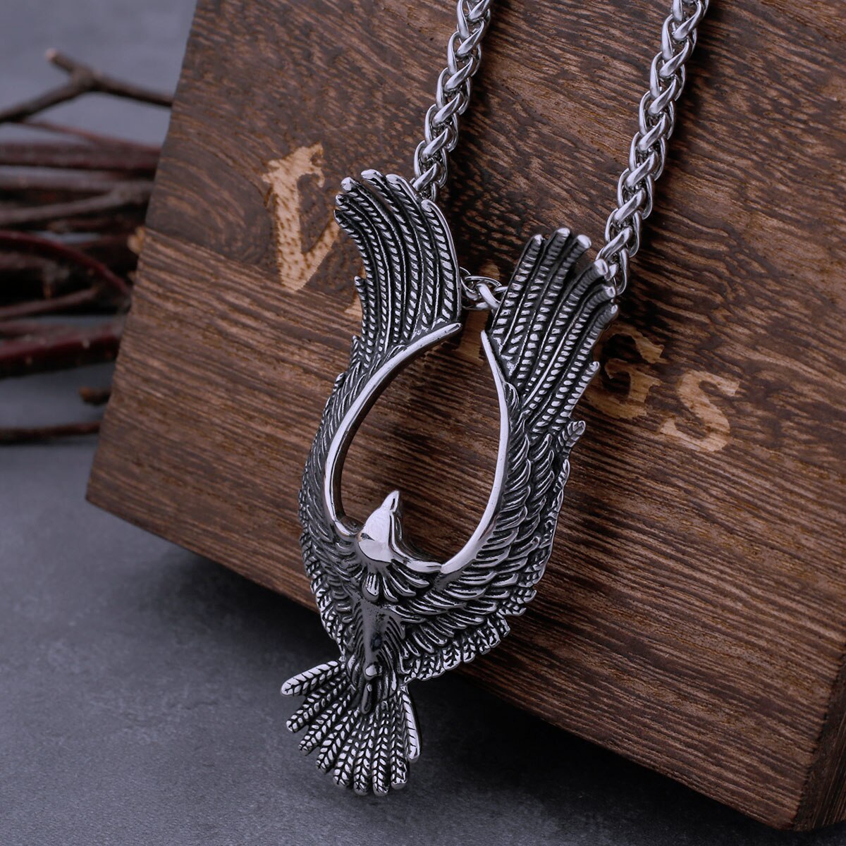 Stainless Steel Retro Wings Eagle Necklace Men's