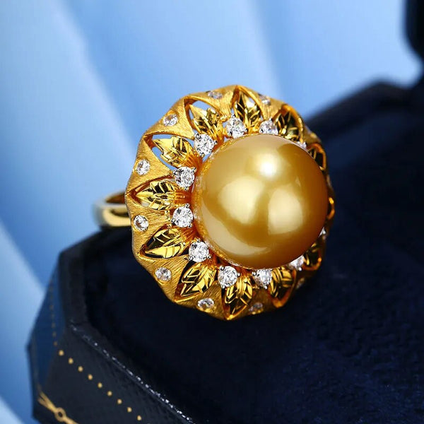 Luxury High Quality Gold Color Round Pearl Imitation Rings For Women