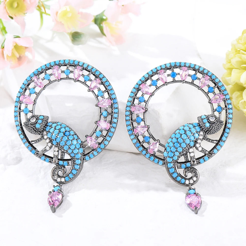 Luxury Interesting Lizard Animal Earrings For Women Wedding Party Golden Hollow Dubai Earrings