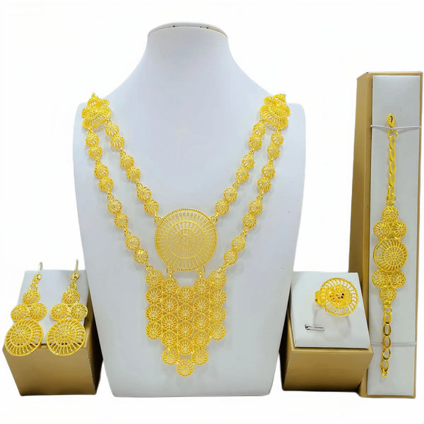 High quality  gilded Dubai Bride Necklace Earrings Ring Bracelet Set