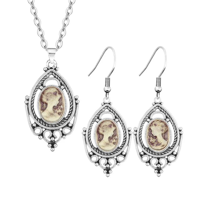 Vintage Drop Pendant Lady Queen Cameo Sets For Women