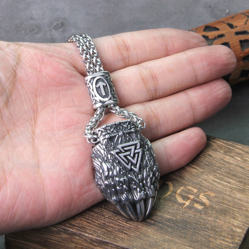 Nordic Viking Bear Claw Valknut Necklace Men's