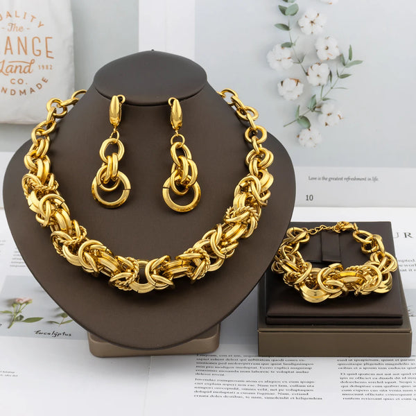 New Design Necklace Lady Gold Color Hip Hop Distorted Thick Chain Earrings Bracelet for Women