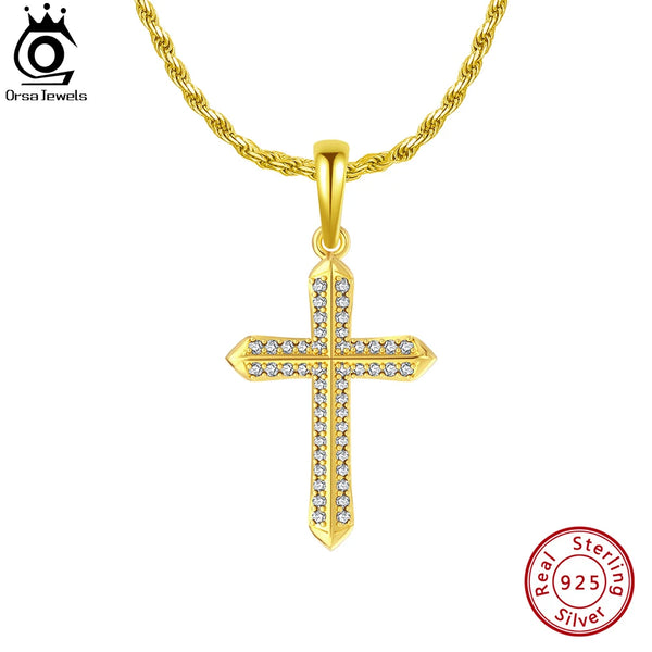 Classic Cross with Clear CZ Pendant Necklace