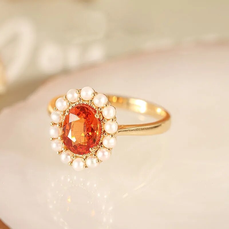 Original new S925 silver orange ruby oval ladies ring