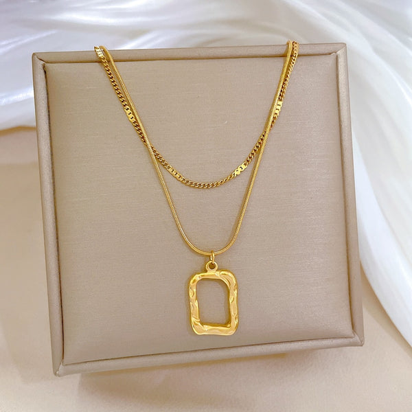 Gold Color Double Layer Geometric Pendant Necklace For Women