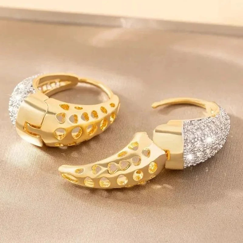 Crystal Zirconia Hollow Fashion Gold Color Hoop Earrings for Girls Women