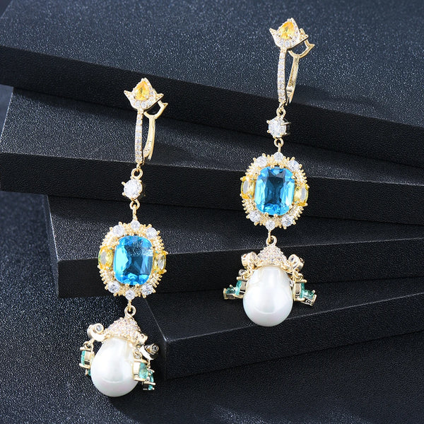 New Gorgeous Shiny Pearl Cute Earrings For Women Wedding Party Cubic Zircon Dubai Bridal Earring