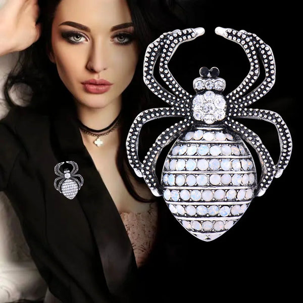 Big Spider Brooch Antique Gold Silver Color Full Tiny Cubic Zircon Brooches For Women