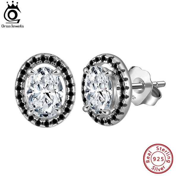 Brilliant 925 Sterling Silver Halo Premium Oval Cubic Zirconia Earring