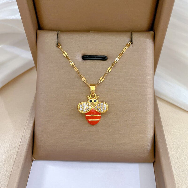 316L Stainless Steel Gold Plated Elegant Insect Bee Pendant Necklace For Women