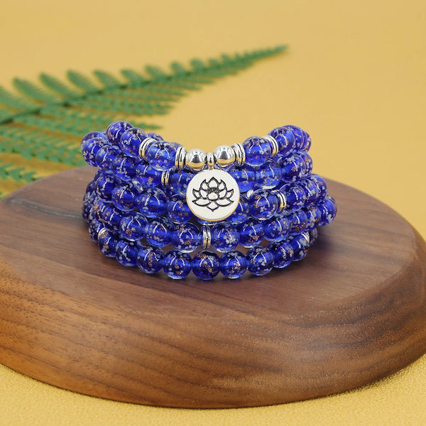 108 mala beaded bracelet Blue,Lotus,buddha,Luminous stone bracelet